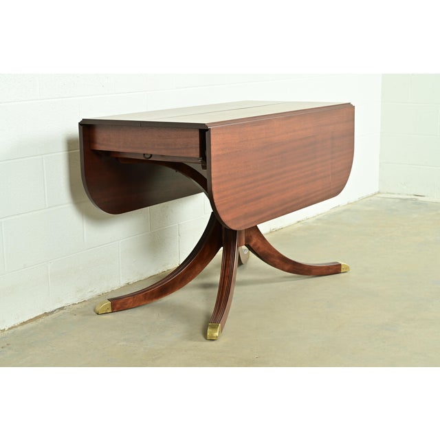 Baker Furniture Style Georgian Mahogany Pedestal Extension Dining Table, Newly Refinished For Sale - Image 12 of 14
