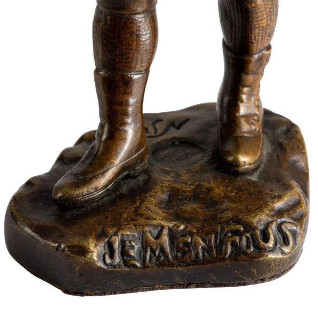 1910s "Je M'En Fous" Bronze Sculpture of a Boy Signed Picciole With Foundry Coin Mark For Sale - Image 6 of 9