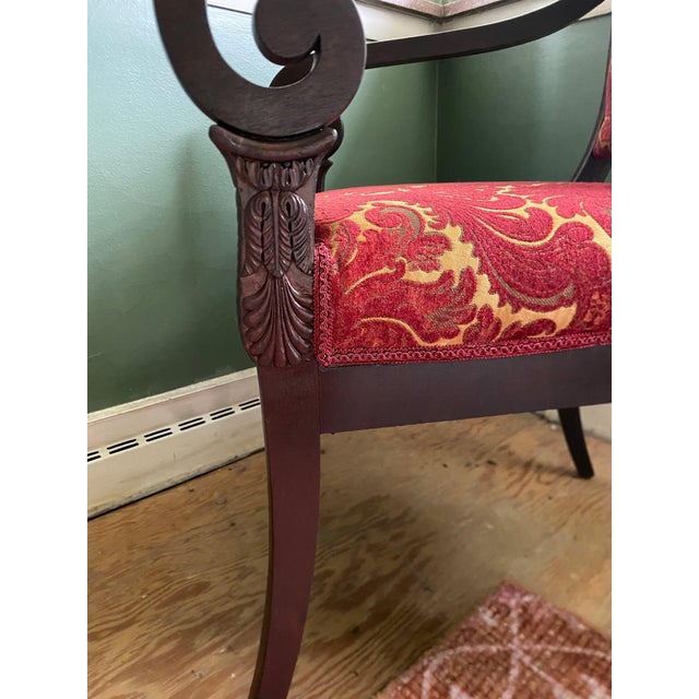 Vintage Wood-Framed Accent Chair in Red & Gold Paisley For Sale - Image 4 of 9