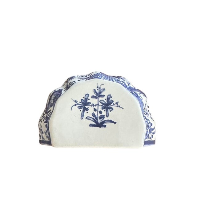 Mid 20th Century Vintage Petite Blue & White Ceramic Bough Pot / Floral Arranger / Flower Frog / Tulipiere / Wall Pocket / Vase, Made in Portugal For Sale - Image 5 of 7