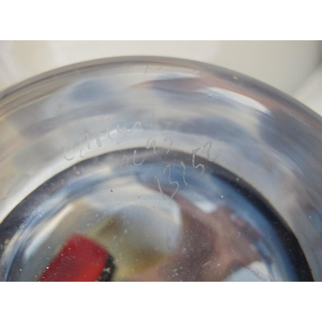 Glass Donald Carlson Mottled Blue Large Studio Art Glass Fluted Bowl For Sale - Image 7 of 8