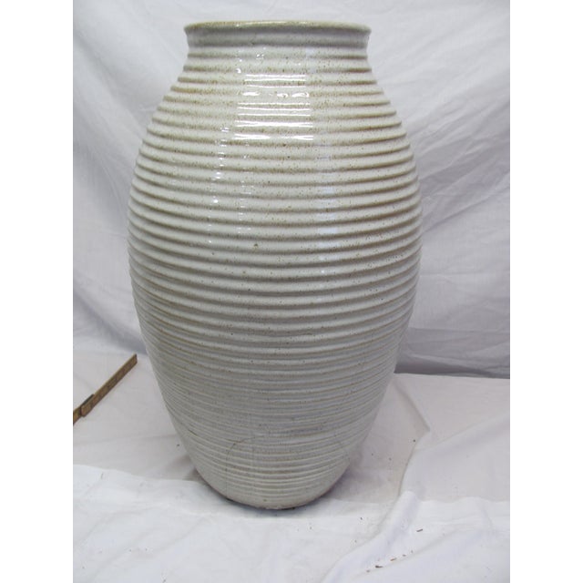 Mid 20th Century Zanesville Ovoid Ribbed Vase "Homespun" "Stoneage" 20
