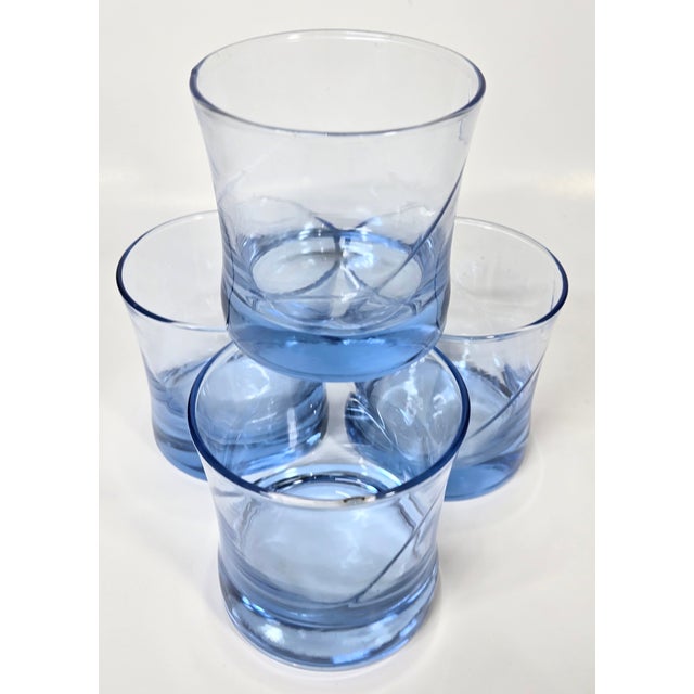 Contemporary 1990s Twirling Blue Vintage Double Old Fashioned Glasses- Set of Four For Sale - Image 3 of 11