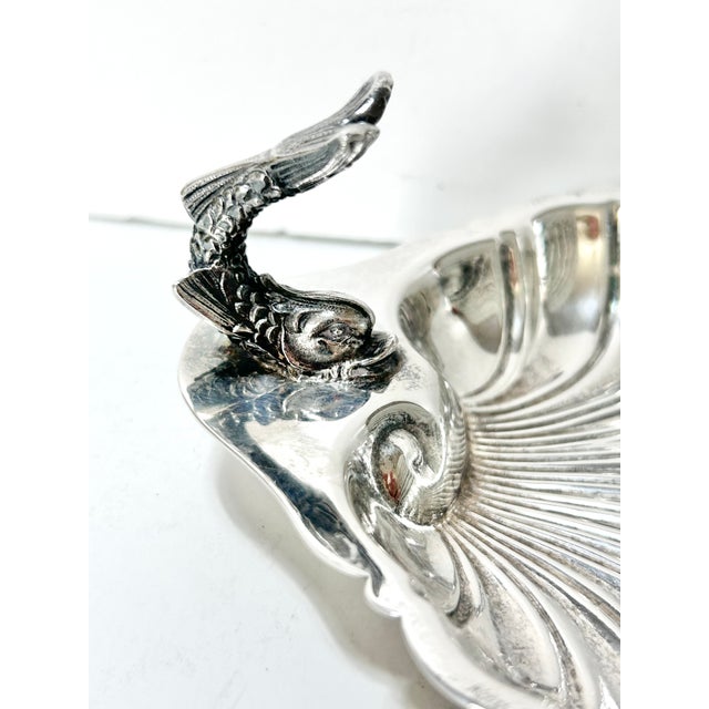 Vintage Gorham Silverplate Shell Dish With Figural Fish Handle – Coastal Tabletop Barware Catchall For Sale In Louisville - Image 6 of 8
