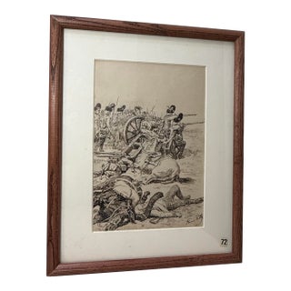 Original 19th Century Antique Henri Pille Military War Battle Pen Ink Drawing For Sale