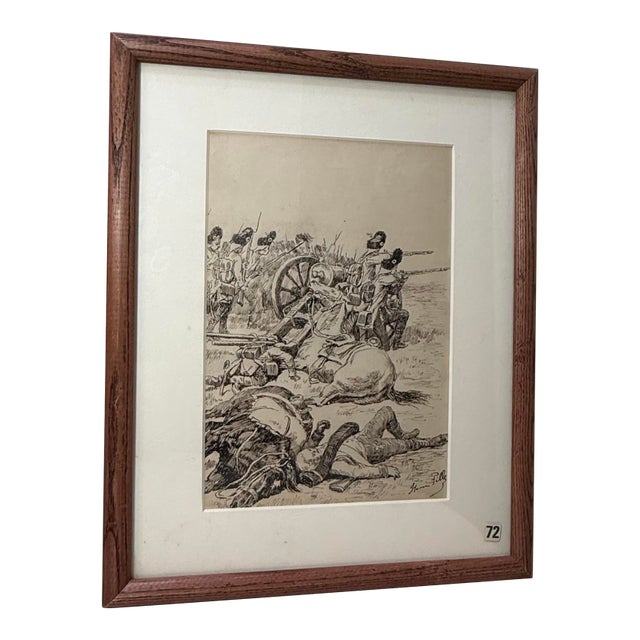 Original 19th Century Antique Henri Pille Military War Battle Pen Ink Drawing For Sale
