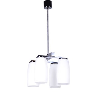 Mid-Century Modern Chandelier in Chrome and Opaline Glass by Drupol, Czech, 1960s For Sale