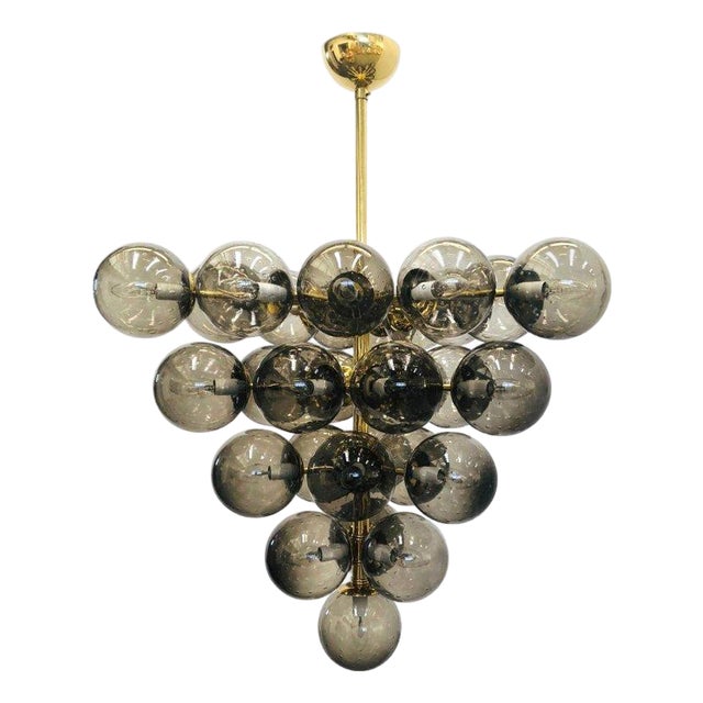 21st Century Italian Grappolo Polished Brass Smoky Bubbles Murano Glass Chandelier by Fabio LTD For Sale