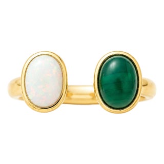 Toi Et Moi Gemstone Ring: Opal and Onyx, Size 7.5 For Sale