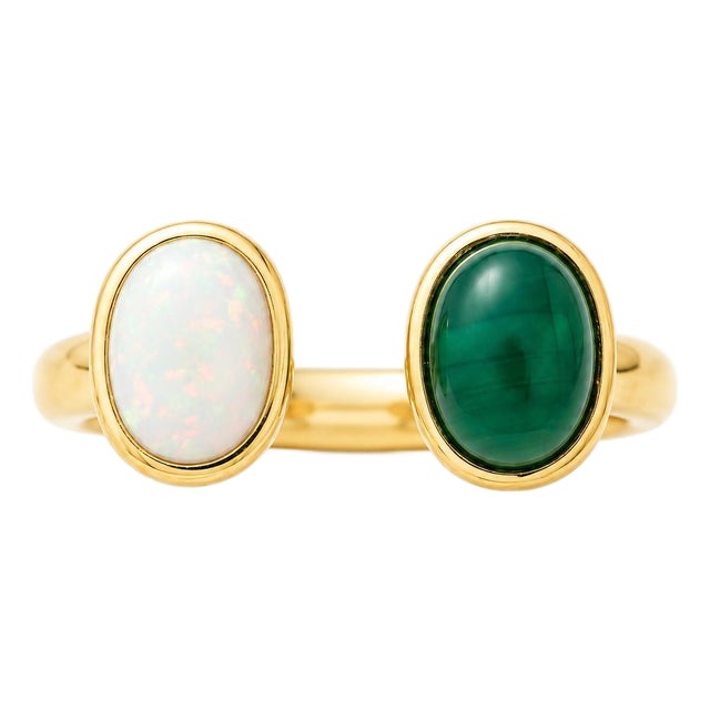 Toi Et Moi Gemstone Ring: Opal and Onyx, Size 7.5 For Sale