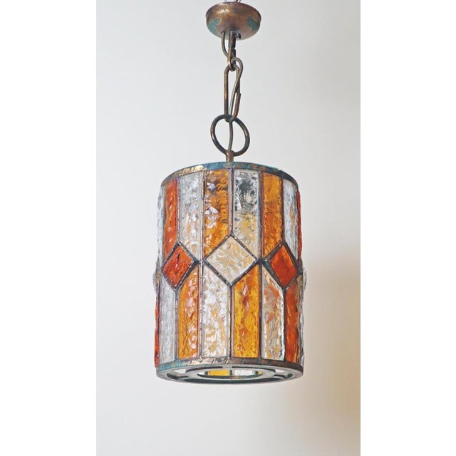 Brutalist Longobard Lantern Pendant in Hammered Glass, Italy, 1960s For Sale - Image 10 of 17