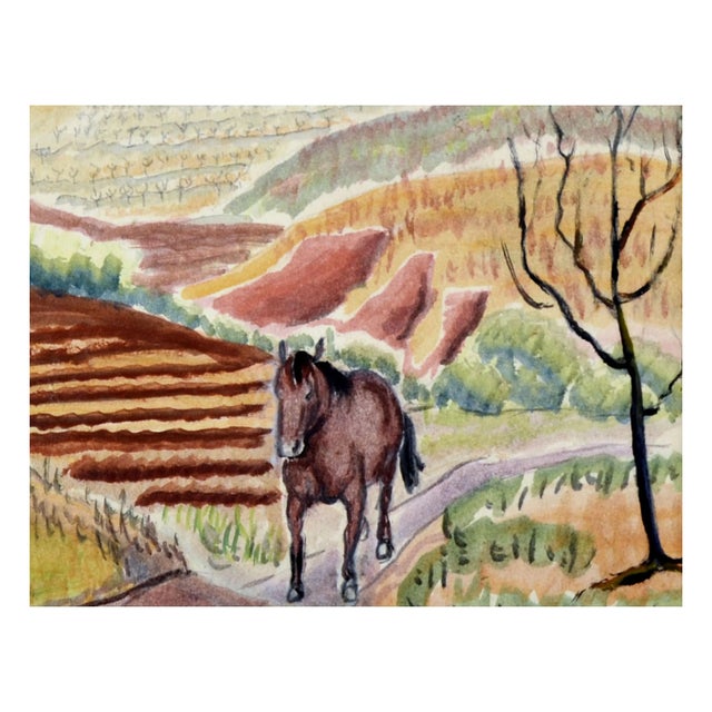 Horse in the Fields - 1930's Watercolor Figurative Landscape by John Stellman For Sale - Image 4 of 6