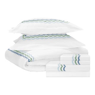 Celerie Kemble + Hamburg House Whimsical Blue & Green Scallop Cal. King Bedding Set For Sale