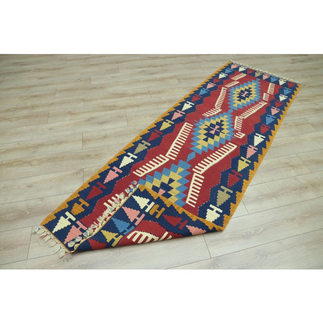 1970s Tribal Blue Ikat Kilim Runner Rug For Sale - Image 4 of 10