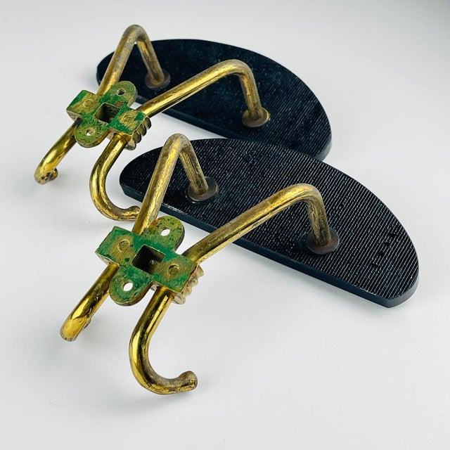 Mid-Century Modern Vintage Brass Coat Hooks, Italy, 1950s, Set of 2 For Sale - Image 3 of 16
