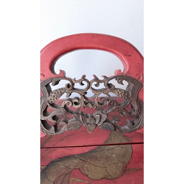 Antique Chinese Red Wooden Wedding Bridal Box For Sale In Greensboro - Image 6 of 13