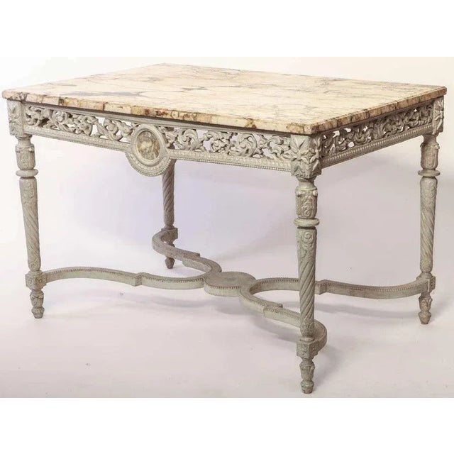 19th-Century French Ivory Painted Center Table with Marble Top For Sale - Image 3 of 9