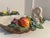 Offering a gorgeous Italian Centerpiece Bowl made of Porcelain with handles of Fruit and Swans. By Abigails. Heavy, 16...