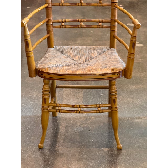 19th Century 19th Century Pair of Painted Faux Bamboo Armchairs With Rush Seats For Sale - Image 5 of 10