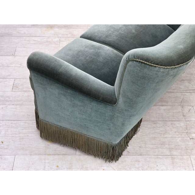Three-Seater Danish Sofa in Green Furniture Velour, 1960s For Sale - Image 14 of 18