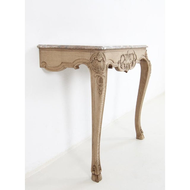 Small Louis XV Oak and Marble Top Console Table, 1920s For Sale - Image 17 of 18