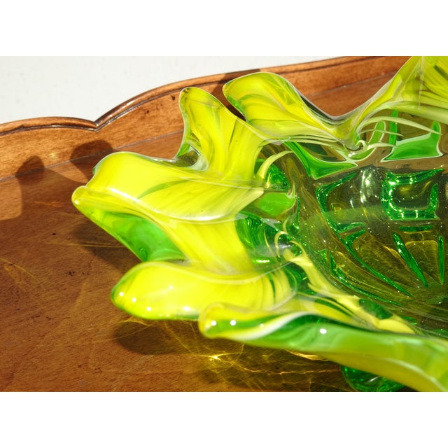 Vintage Murano Style Lime Green Art Glass Bowl ~ Serving Tray For Sale - Image 11 of 14