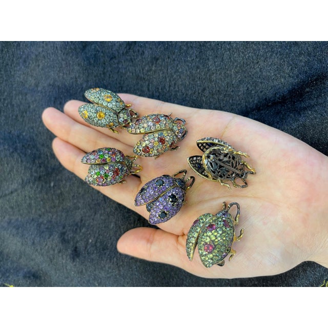 Traditional Bochic Multi Color Natural Sapphire and Mix Gem Candy "Beetle" Brooch or Pendent For Sale - Image 3 of 18