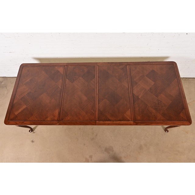 1980s Harden Furniture Queen Anne Solid Cherry Wood Parquet Top Extension Dining Table, Newly Refinished For Sale - Image 5 of 16