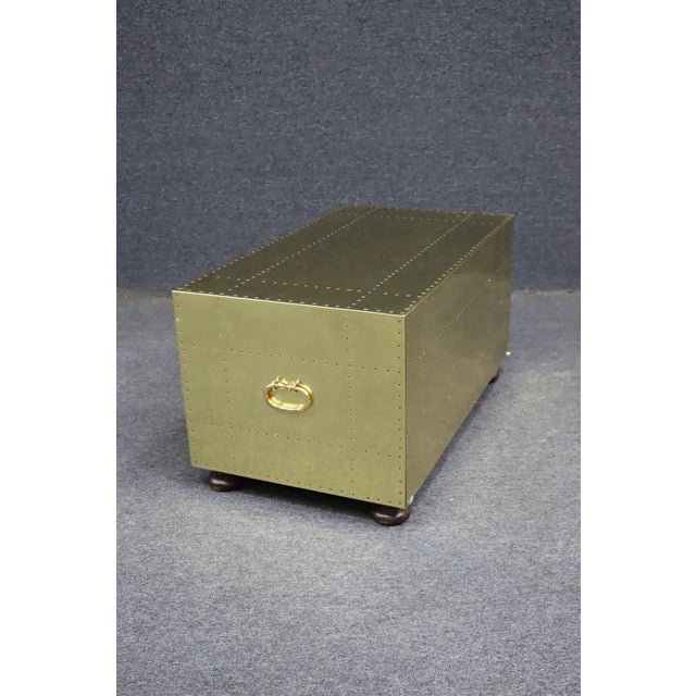 Sarreid Brass Clad Campaign Style Two-Drawer Chest For Sale - Image 16 of 16