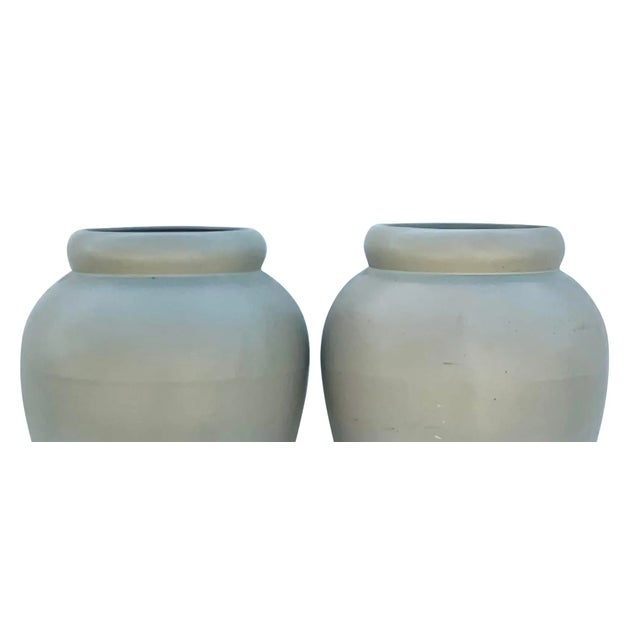 Vintage Contemporary Pair of Matte Sage Green Urns For Sale - Image 12 of 13