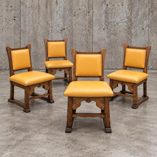 2000 - 2009 Brutalist Oak Dining Chairs with Leather Seats, 1960s, Set of 4 For Sale - Image 5 of 5