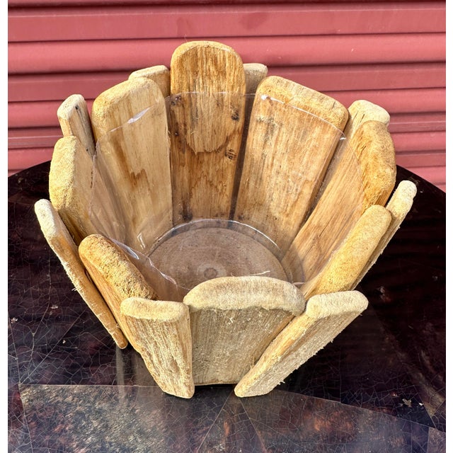 Farmhouse Vintage Rustic Driftwood Planter Bowl For Sale - Image 3 of 5