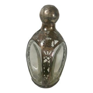 Mid 20th Century Haig Type Heavy Dimple Pinch Bottle With Sterling Overlay and Cap With Cork For Sale