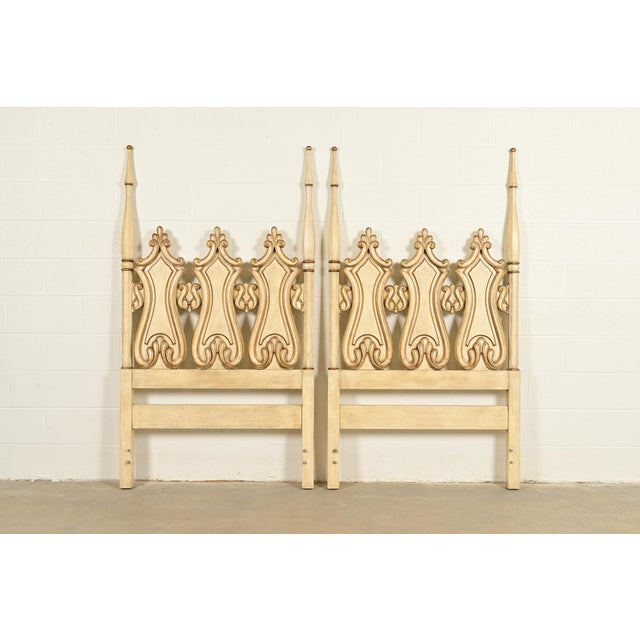A gorgeous pair of Hollywood Regency or French Rococo style twin size headboards By Romweber USA, Circa 1960s Carved cream...