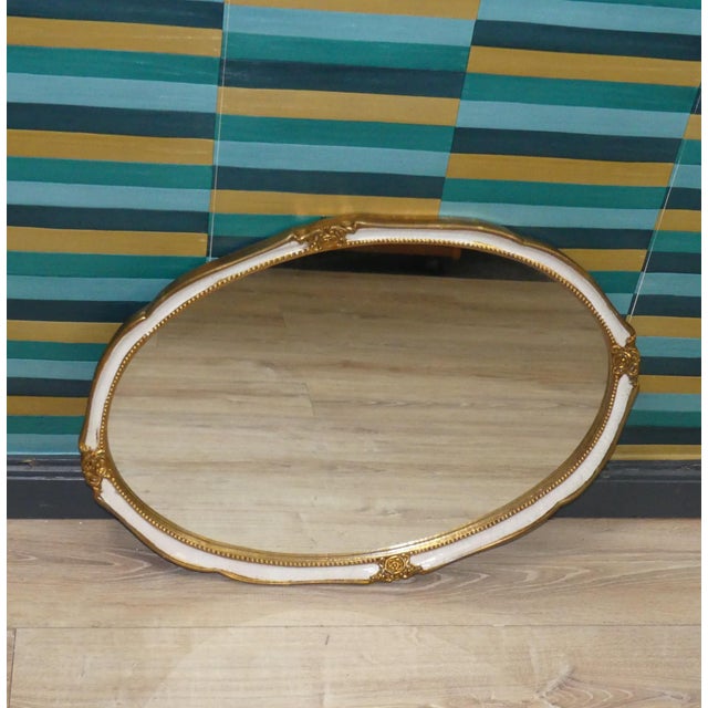 1970s Large Vintage Shabby Chic Baroque White and Gold Oval Mirror, 1970s For Sale - Image 5 of 9