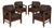 Set of Four 1980s Solid Wood Club / Library Armchairs Bronze Casters Tobacco Walnut Finish & Dark Brown Cushion Covers For Sale