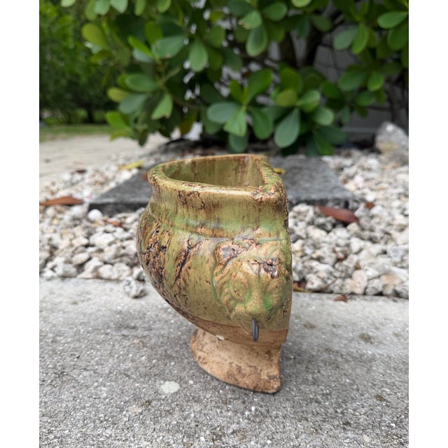 Olive Vintage Handcrafted Lion Head Wall Planter With Decorative Ring Handles For Sale - Image 8 of 12