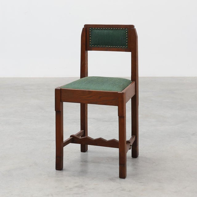 Belgian Art Deco Modernist Oak Side Chair with Green Upholstery, 1920s For Sale - Image 14 of 14