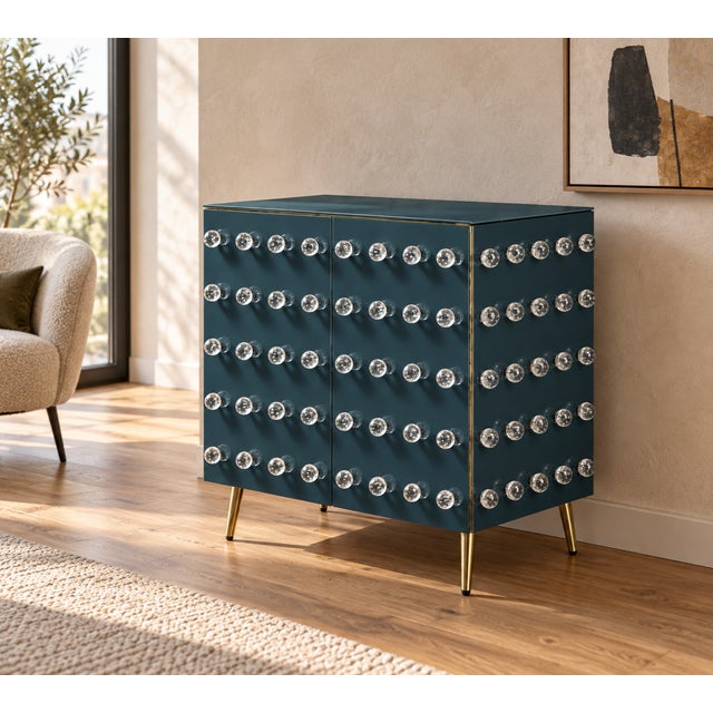 Petrol Teal 90-Sphere Murano Glass Cabinet with Brass from Justfurnituress SRL For Sale - Image 4 of 7