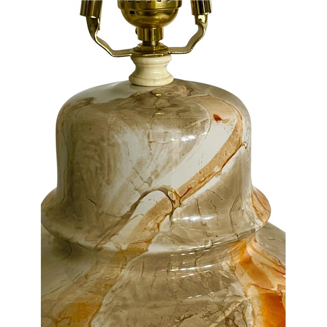 Bunny Williams Home Vintage Orange and Cream Marbleized Ceramic Baluster Form Lamp For Sale - Image 4 of 15