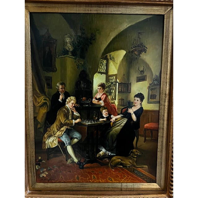 Late 20th Century Late 20th Century Biedermiere Style Framed Reproduction Painting of “Game of Chess” by German Artist Carl Herpfer For Sale - Image 5 of 12