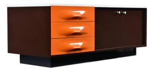Brown Orange and White Df-2000 TV Stand Credenza from Raymond Loewy