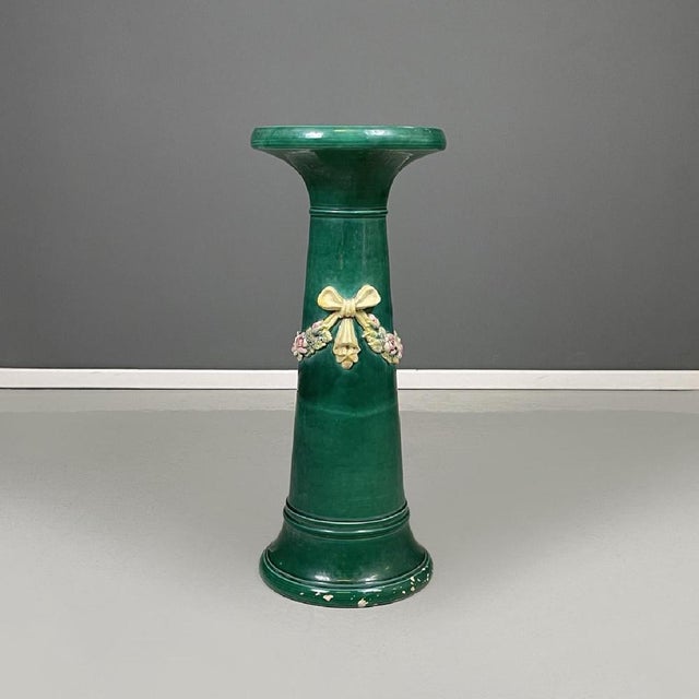 Traditional Italian Imperial Style Green Ceramic Columns, 1930s, Set of 2 For Sale - Image 3 of 17