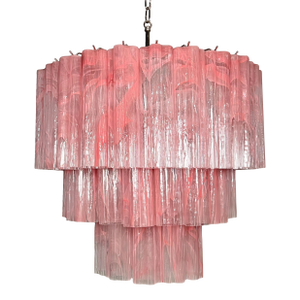 Large Three-Tier Murano Style 52 Pink Alabaster Glass Tubes