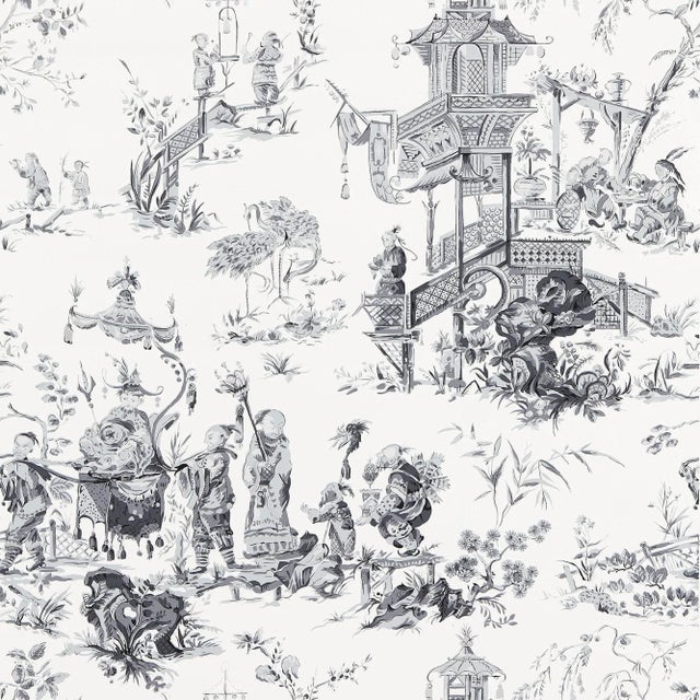 Contemporary Sample - Schumacher Chinois Wallpaper in Smoke For Sale - Image 3 of 4