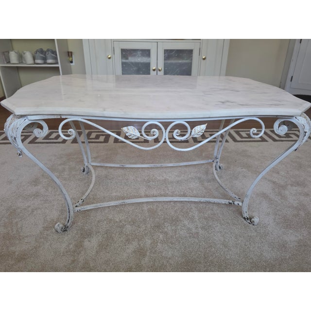 Early 20th Century Vintage Hand Forged French Provincial Marble Top Coffee Table For Sale - Image 5 of 5