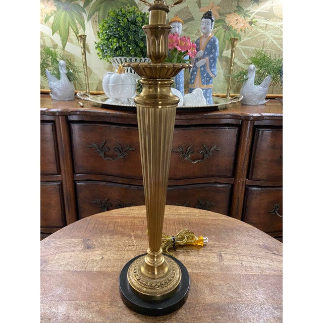 Mid to Late Twentieth Century Tall Antique Brass Candlestick Lamp For Sale - Image 9 of 9