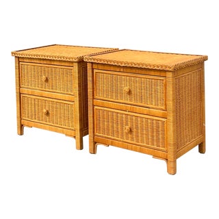 Vintage Coastal Woven Rattan Nightstands - a Pair For Sale