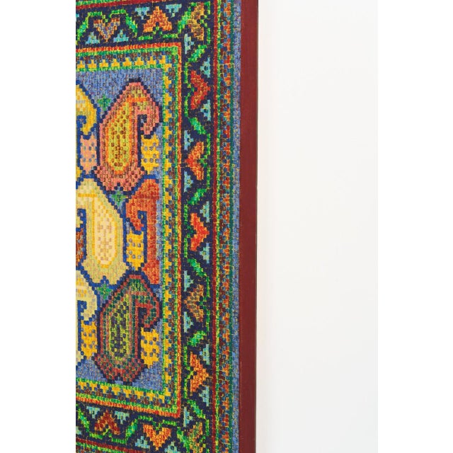 1970s 1975 Large Scale Original Painting on Canvas of Geometric Folk Patterns, Signed by Artist E. Vial For Sale - Image 5 of 10