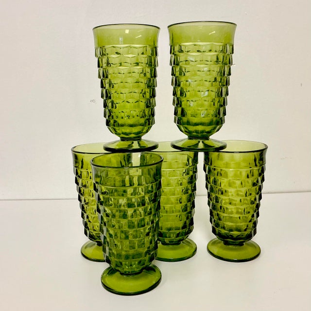 Avocado 1960s Vintage Boho Chic Americana Indiana Glass Whitehall Pitcher & Glassware Set - 17 Pieces For Sale - Image 8 of 17